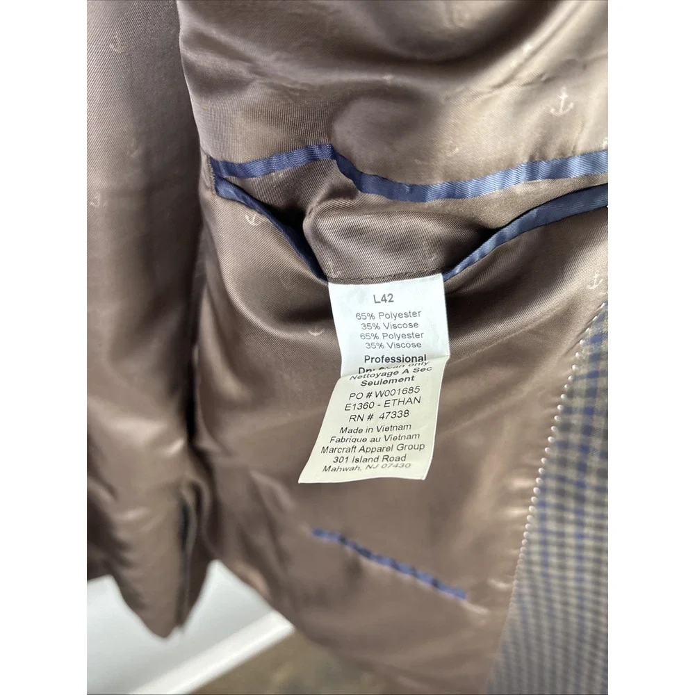 Tommy Hilfiger Men's 42L Sport Coat Blazer Brown Glen Plaid‎ Lined Check